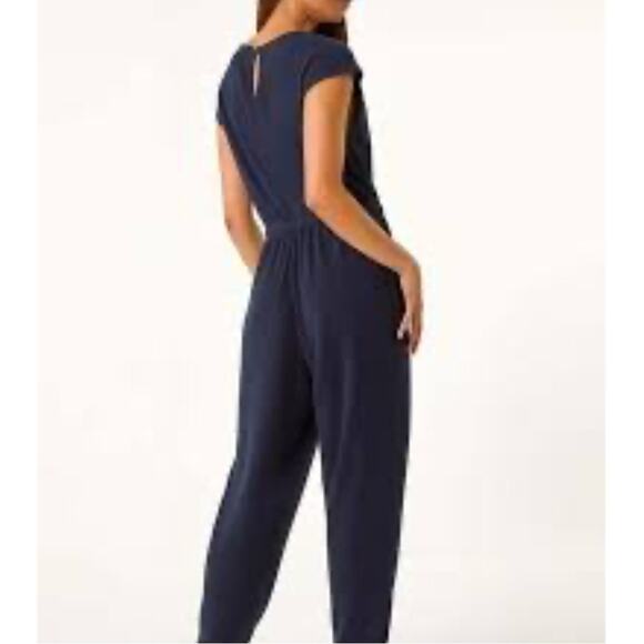 Blue Short Sleeve Crewneck Jumpsuit Womens XL Casual Stretchy Athleisure - Picture 2 of 8